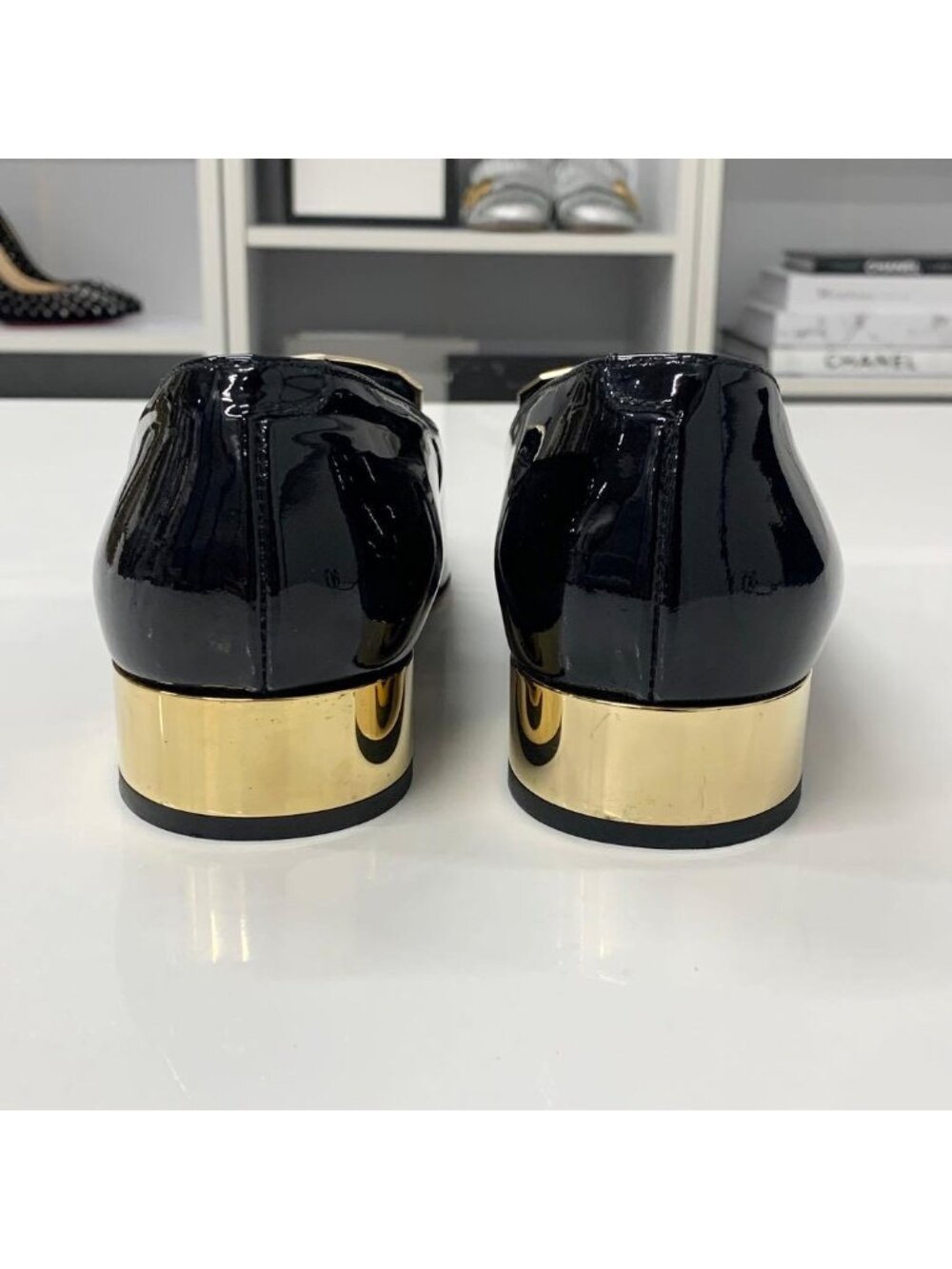 Chanel CC Logo Patent Loafers Black Gold - Picture 5 of 10